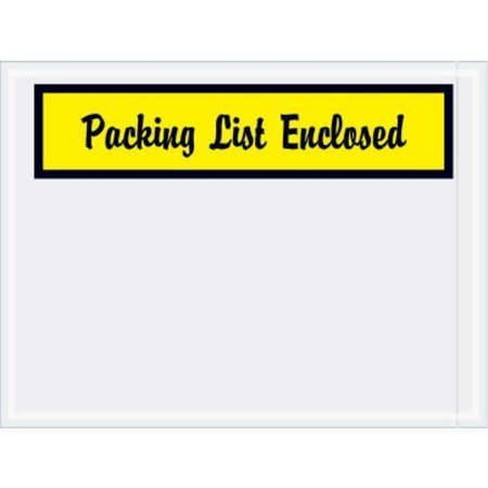 BOX PACKAGING Panel Face Envelopes, "Packing List Enclosed" Script, 6"L x 4-1/2"W, Yellow, 1000/Pack PL443